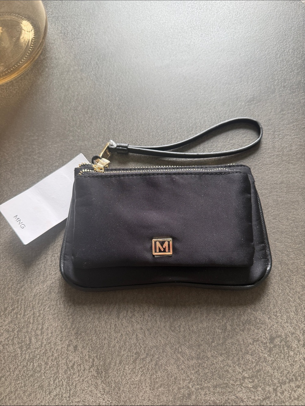 Mango Black Wristlet Pouch with Gold Hardware